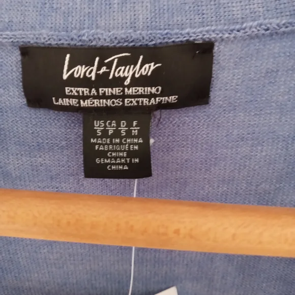 Lord & Taylor Denim Blue Merino Wool Cardigan - Picture 3 of 5